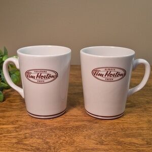 TIM HORTONS Steelite Diner Style Biligual 'Always Fresh' Coffee Mugs Set of 2